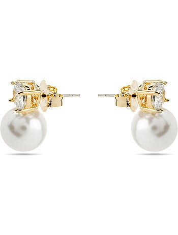 Boucles d'oreilles Luxenter avec perle blanche, finition or 18 carats - Pacezu
