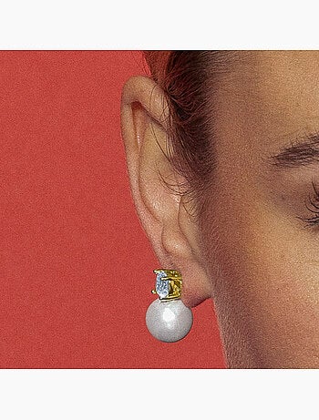 Boucles d'oreilles Luxenter avec perle blanche, finition or 18 carats - Pacezu
