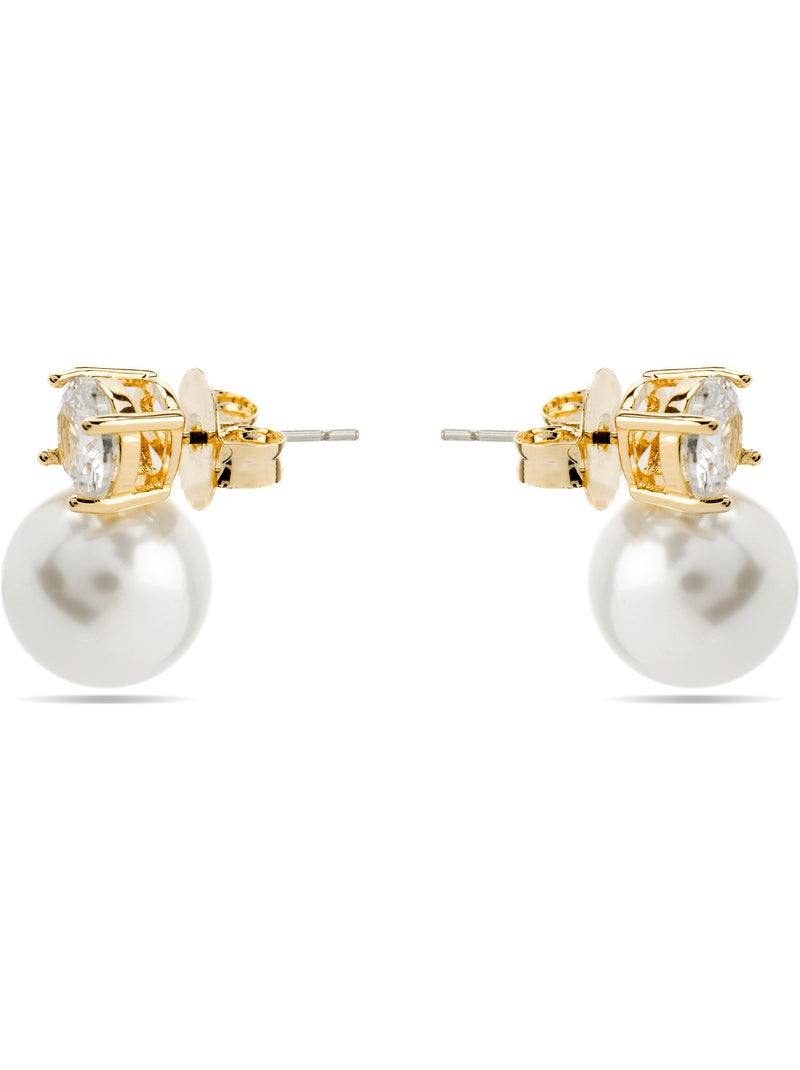 Boucles d'oreilles Luxenter avec perle blanche, finition or 18 carats - Pacezu Argent - Kiabi
