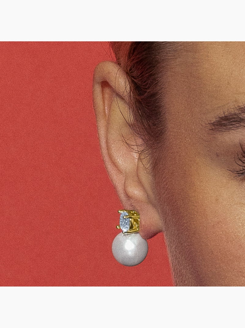 Boucles d'oreilles Luxenter avec perle blanche, finition or 18 carats - Pacezu Argent - Kiabi