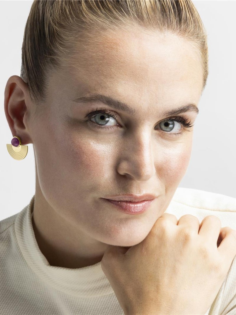 Boucles d'oreilles Luxenter avec Quartz Hydrothermal Améthyste finition or 18k - Koru Violet - Kiabi