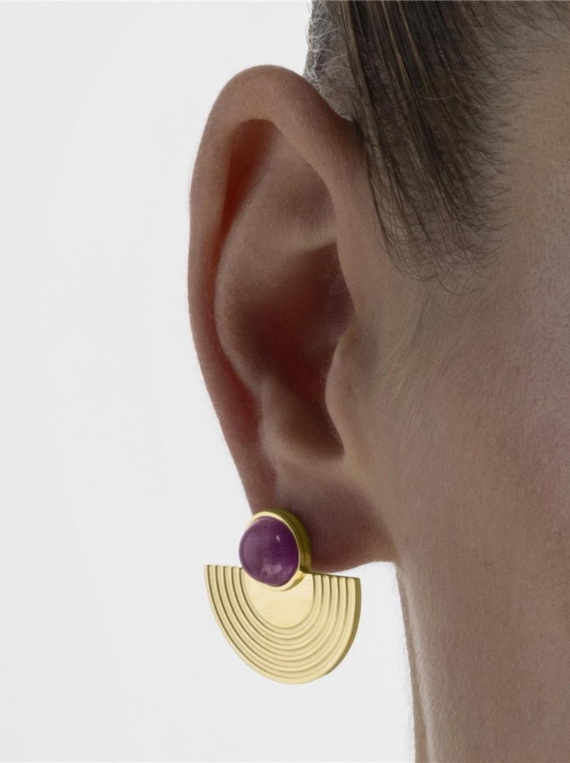 Boucles d'oreilles Luxenter avec Quartz Hydrothermal Améthyste finition or 18k - Koru Violet - Kiabi