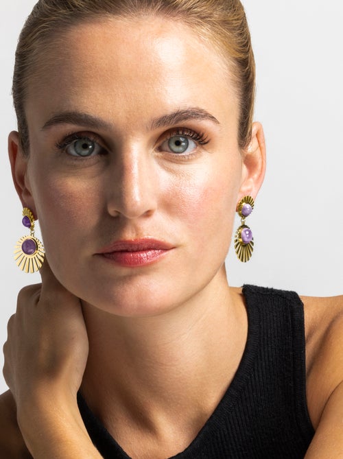 Boucles d'oreilles Luxenter avec quartz hydrothermal améthyste finition or 18k - Zuxia - Kiabi