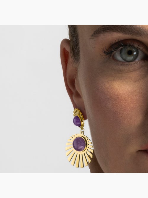 Boucles d'oreilles Luxenter avec quartz hydrothermal améthyste finition or 18k - Zuxia - Kiabi