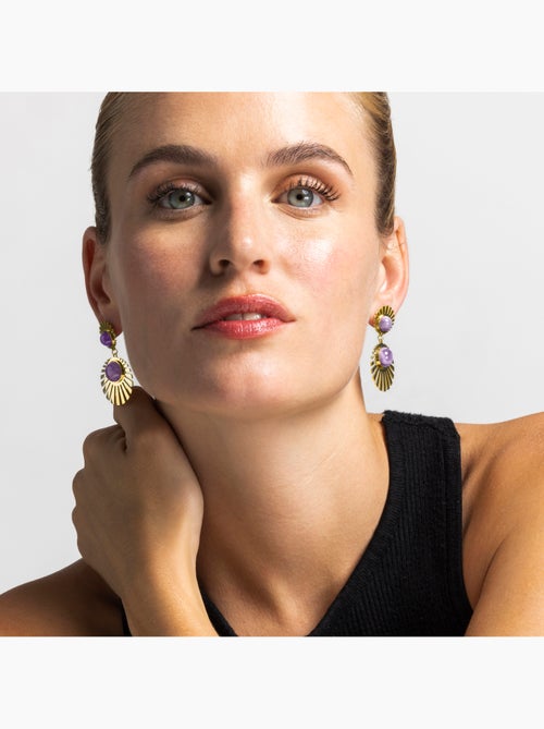 Boucles d'oreilles Luxenter avec quartz hydrothermal améthyste finition or 18k - Zuxia - Kiabi