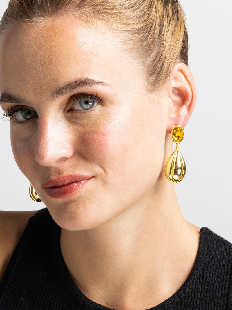 Boucles d'oreilles Luxenter avec Quartz Hydrothermal Orange avec finition et plaqué or 18k - Goneth Orange - Kiabi