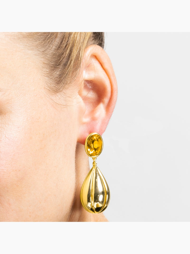 Boucles d'oreilles Luxenter avec Quartz Hydrothermal Orange avec finition et plaqué or 18k - Goneth Orange - Kiabi