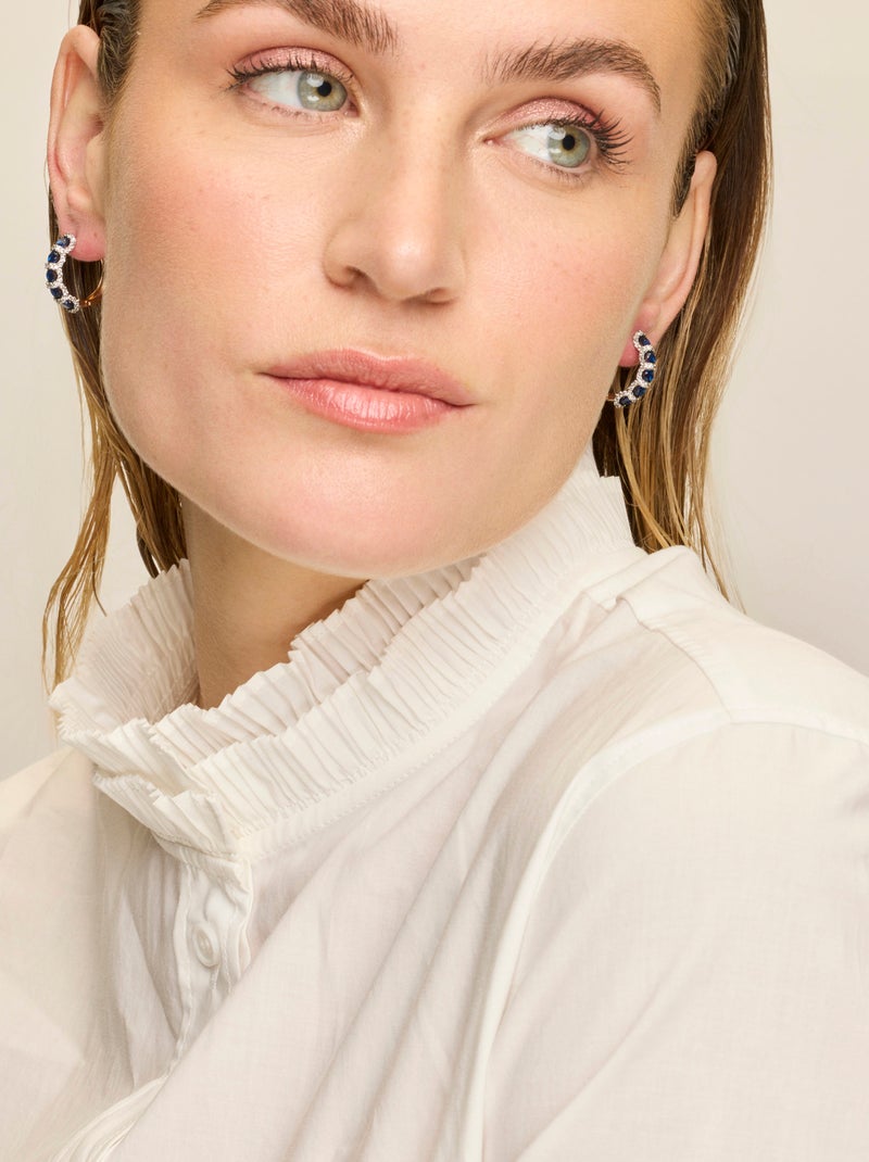 Boucles d'oreilles Luxenter avec saphir zirconia finition or jaune 18k - Yrat Bleu - Kiabi