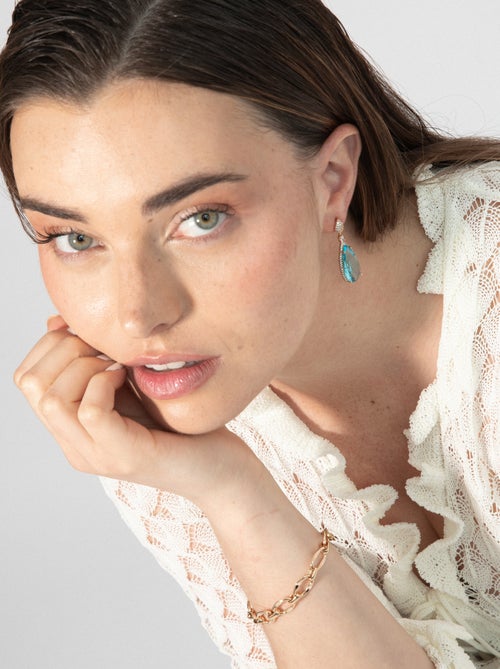 Boucles d'oreilles Luxenter avec zircon aigue-marine finition or jaune 18k - Miely - Kiabi Boucles d'oreilles Luxenter avec zircon aigue-marine finition or jaune 18k - Miely - Kiabi