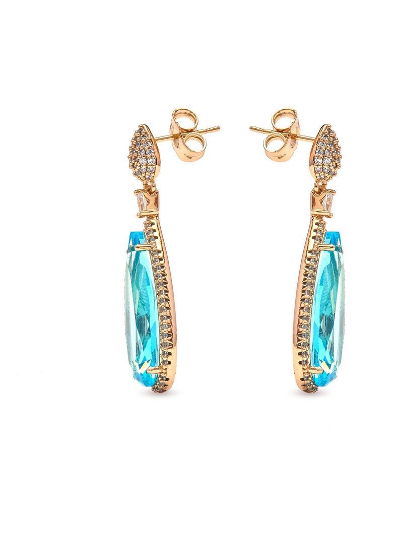 Boucles d'oreilles Luxenter avec zircon aigue-marine finition or jaune 18k - Miely Bleu - Kiabi