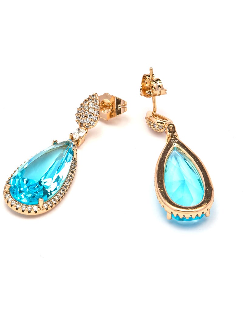 Boucles d'oreilles Luxenter avec zircon aigue-marine finition or jaune 18k - Miely Bleu - Kiabi