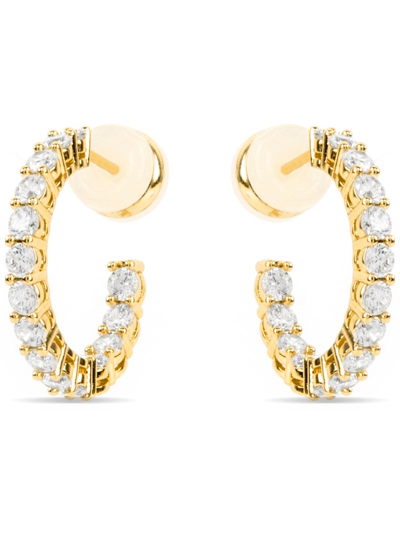 Boucles d'oreilles Luxenter avec zircon brillant et plaqué or 18k - Chenfa Blanc - Kiabi