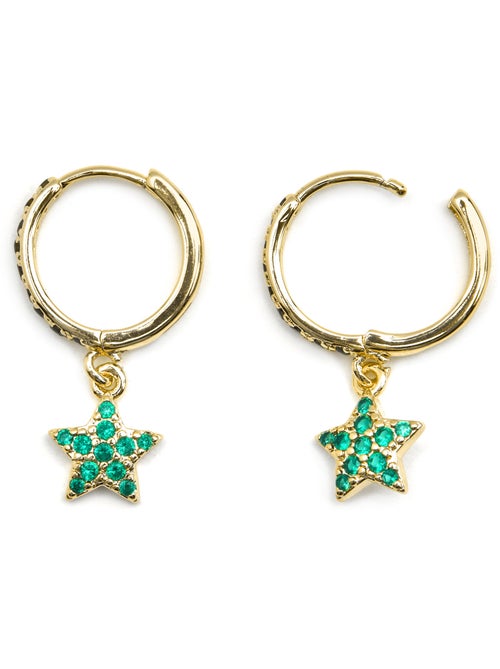 Boucles d'oreilles Luxenter avec zircon émeraude finition or 18k - Elinia - Kiabi