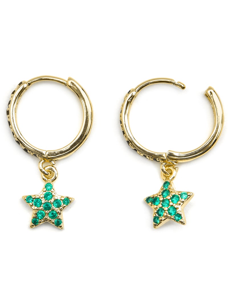 Boucles d'oreilles Luxenter avec zircon émeraude finition or 18k - Elinia Vert - Kiabi