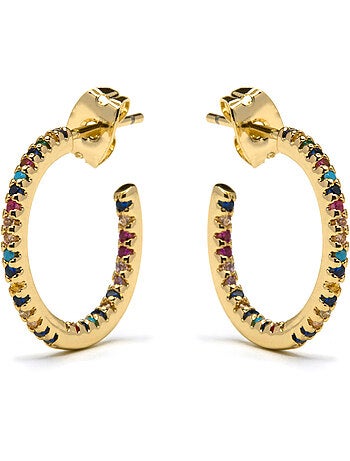 Boucles d'oreilles Luxenter avec zircon multicolore finition or 18k - Kumo