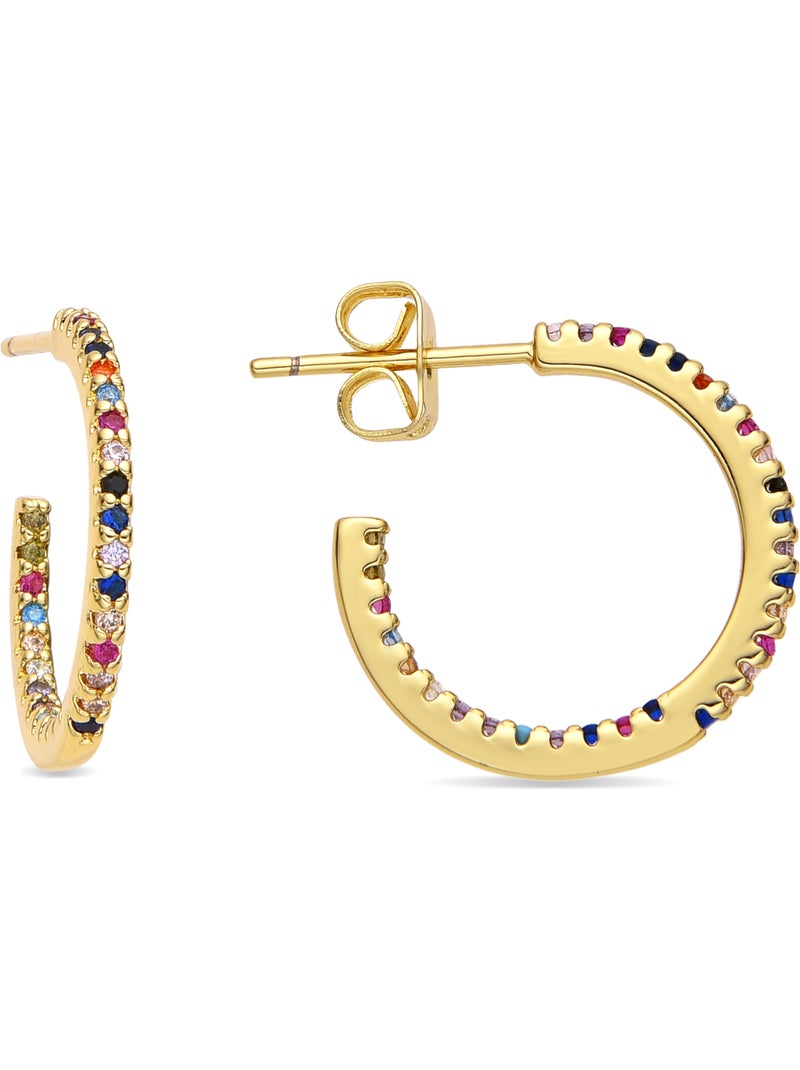 Boucles d'oreilles Luxenter avec zircon multicolore finition or 18k - Kumo Multicolore - Kiabi