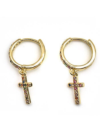 Boucles d'oreilles Luxenter avec zircon multicolore finition or 18k - Zemu