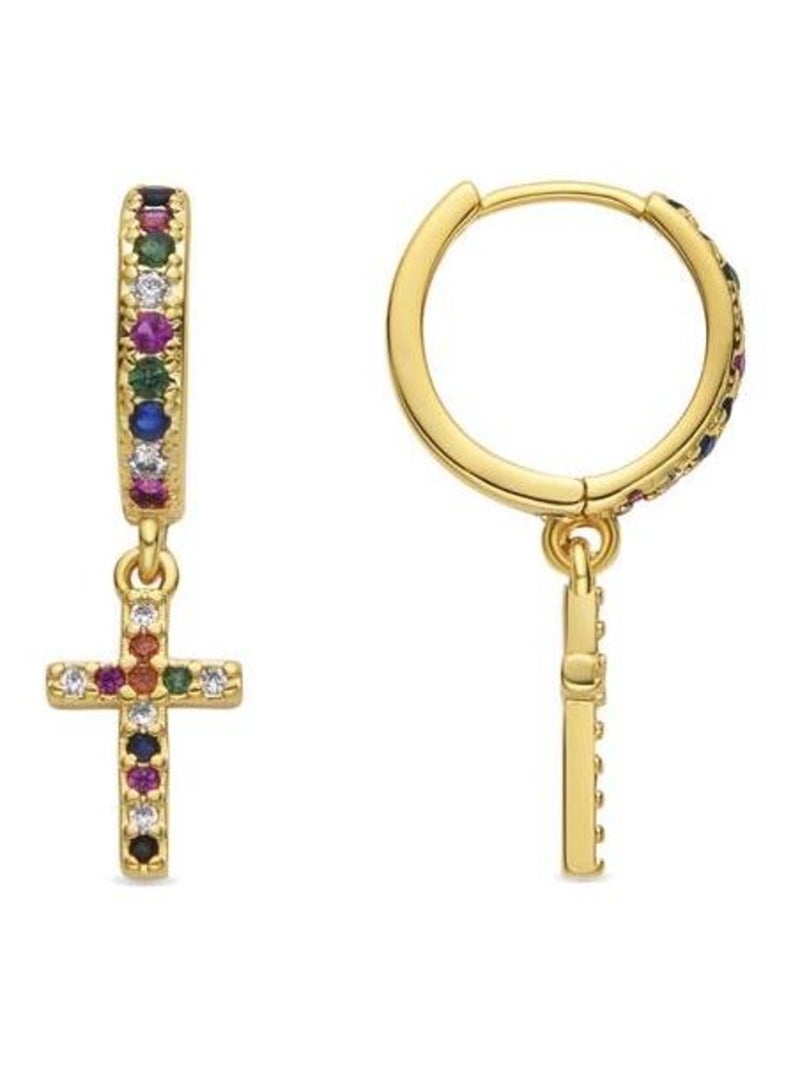 Boucles d'oreilles Luxenter avec zircon multicolore finition or 18k - Zemu Multicolore - Kiabi