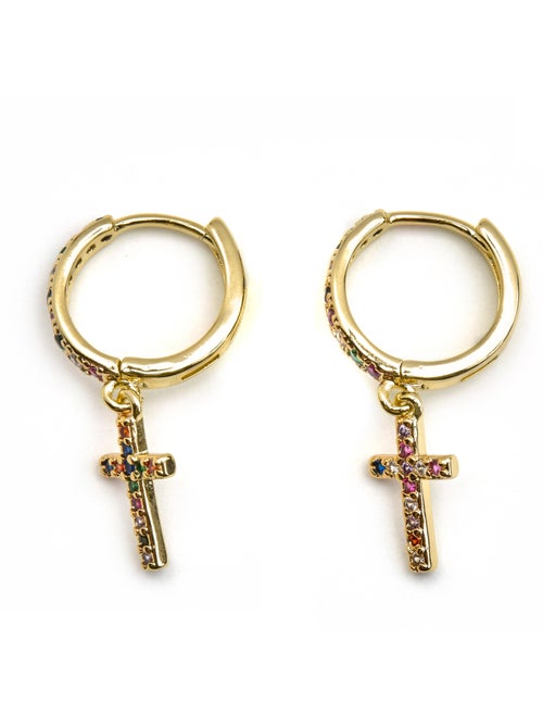 Boucles d'oreilles Luxenter avec zircon multicolore finition or 18k - Zemu - Kiabi