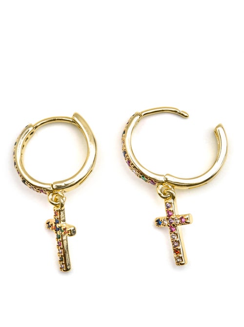 Boucles d'oreilles Luxenter avec zircon multicolore finition or 18k - Zemu - Kiabi