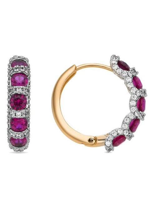 Boucles d'oreilles Luxenter avec zircon rubis finition or jaune 18k - Yrat - Kiabi