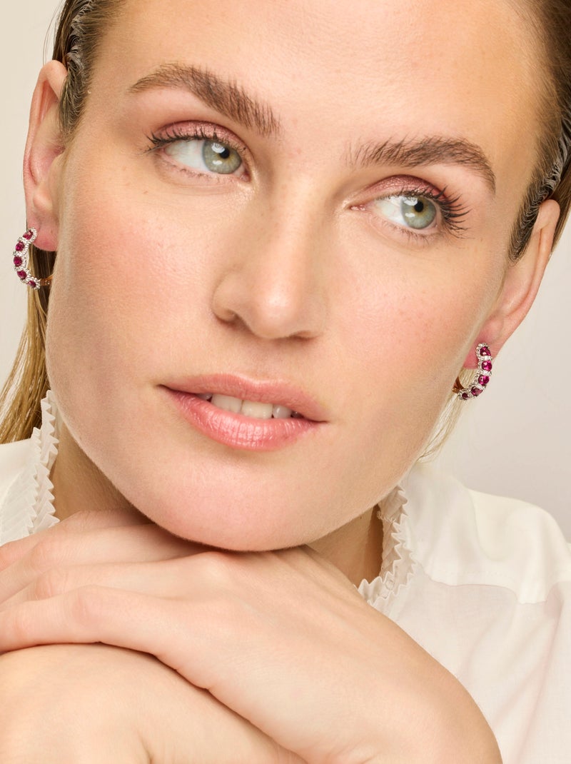 Boucles d'oreilles Luxenter avec zircon rubis finition or jaune 18k - Yrat Rouge - Kiabi