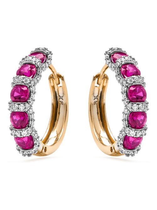 Boucles d'oreilles Luxenter avec zircon rubis finition or jaune 18k - Yrat - Kiabi