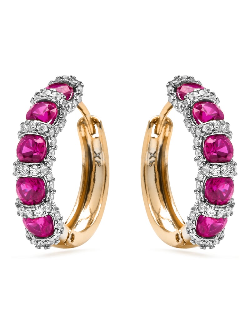 Boucles d'oreilles Luxenter avec zircon rubis finition or jaune 18k - Yrat Rouge - Kiabi