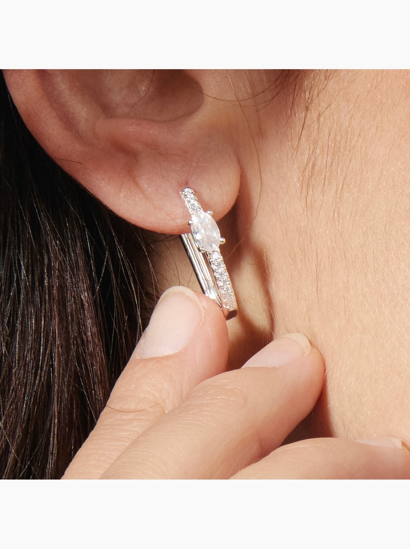 Boucles d'oreilles Luxenter avec zirconia finition argent brillant - Risgau Blanc - Kiabi