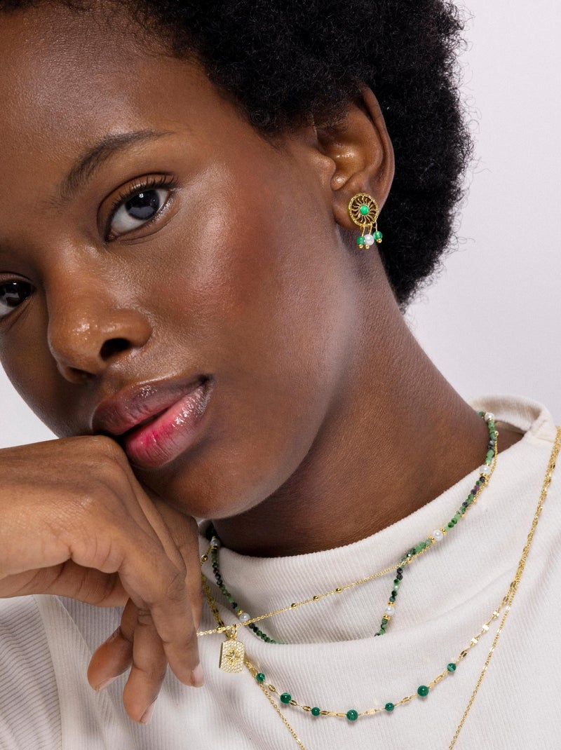 Boucles d'oreilles Luxenter Besya et plaqué or 18k Vert - Kiabi