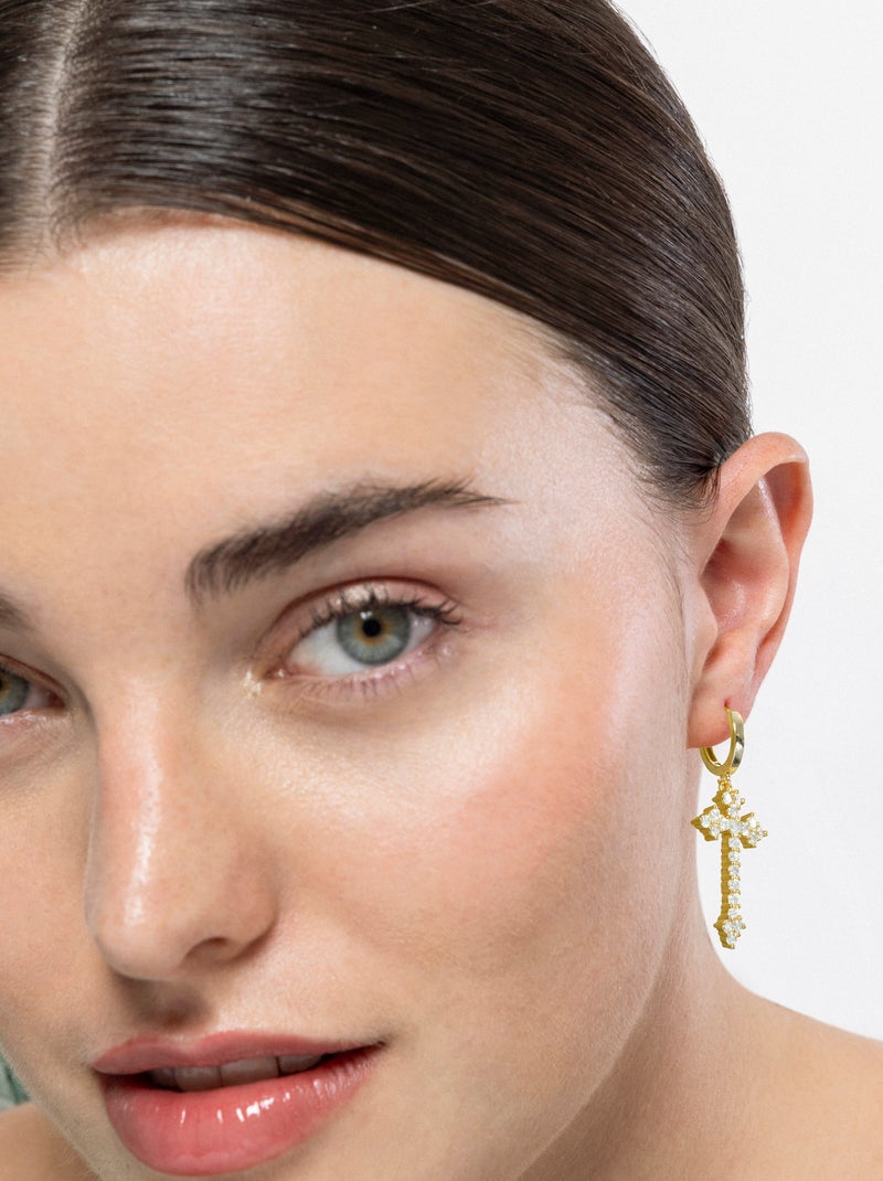 Boucles d'oreilles Luxenter Brilliant Zirconia plaqué or jaune 18 carats - Lysay Blanc - Kiabi