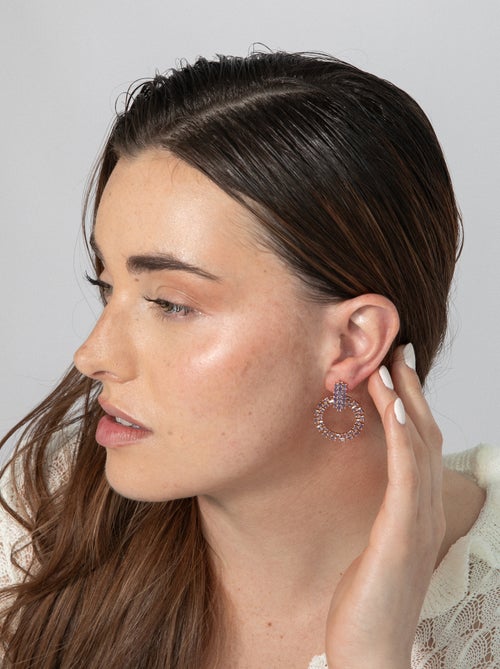 Boucles d'oreilles Luxenter composées de Zircone d'Améthyste sur or jaune 18k - Huang - Kiabi