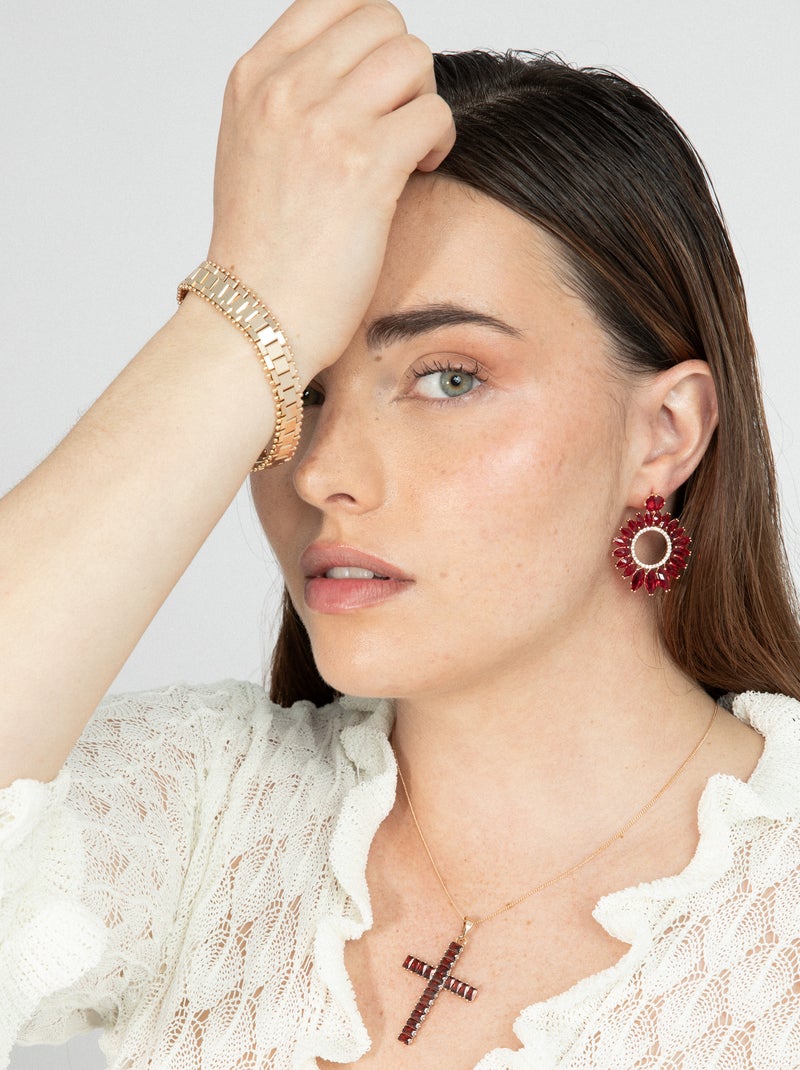 Boucles d'oreilles Luxenter cristal rouge finition or jaune 18k - Lelyl Rouge - Kiabi