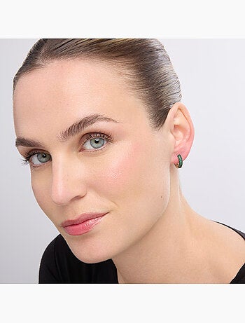Boucles d'oreilles Luxenter de 9 mm de diamètre, finition or jaune 18 k et zircone émeraude - Lesrat