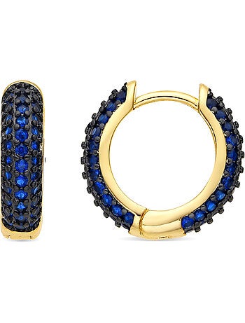 Boucles d'oreilles Luxenter de 9 mm de diamètre, finition or jaune 18 k et zircone saphir - Lesrat