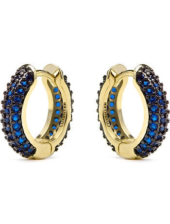 Boucles d'oreilles Luxenter de 9 mm de diamètre, finition or jaune 18 k et zircone saphir - Lesrat