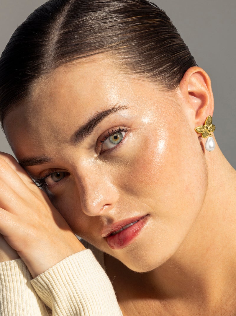 Boucles d'oreilles Luxenter en acier inoxydable Suom avec perle blanche et plaqué or 18k. Blanc - Kiabi