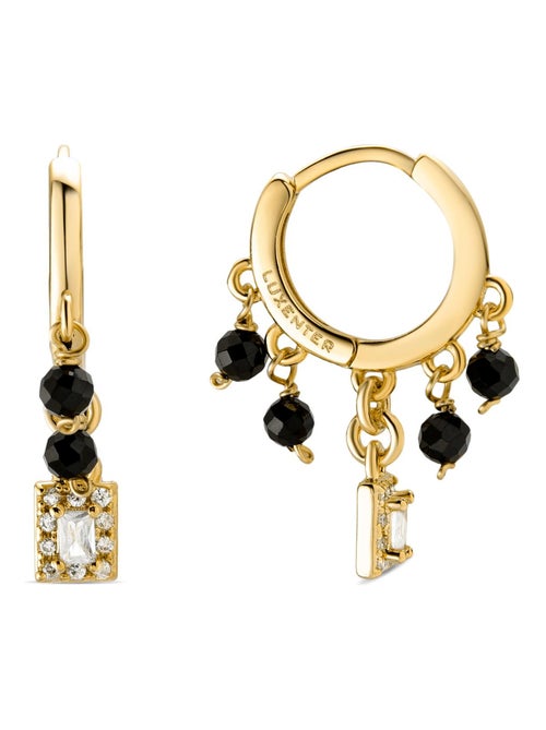 Boucles d'oreilles Luxenter en Agate noire finie en or jaune 18K - Ordzun - Kiabi
