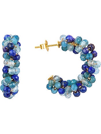 Boucles d'oreilles Luxenter en argent 925 avec cristal bleu foncé, finition or jaune 18 k - Lazum