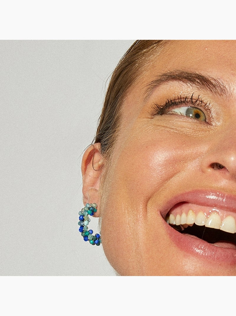 Boucles d'oreilles Luxenter en argent  925 avec cristal bleu foncé, finition or jaune 18 k - Lazum Bleu - Kiabi