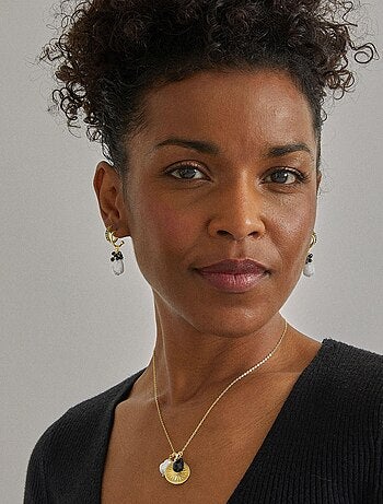 Boucles d'oreilles Luxenter en argent 925 avec cristal noir et or jaune 18 carats - Sahme