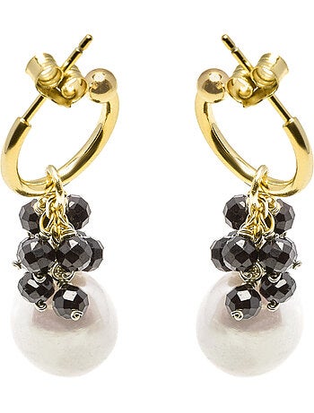 Boucles d'oreilles Luxenter en argent 925 avec cristal noir et plaqué or 18k - Sahme