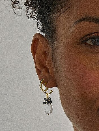 Boucles d'oreilles Luxenter en argent 925 avec cristal noir et plaqué or 18k - Sahme