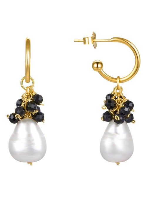 Boucles d'oreilles Luxenter en argent 925 avec cristal noir et plaqué or 18k - Sahme - Kiabi