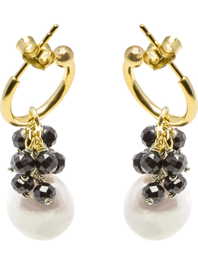 Boucles d'oreilles Luxenter en argent 925 avec cristal noir et plaqué or 18k - Sahme Noir - Kiabi