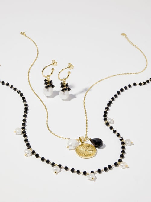 Boucles d'oreilles Luxenter en argent 925 avec cristal noir et plaqué or 18k - Sahme - Kiabi