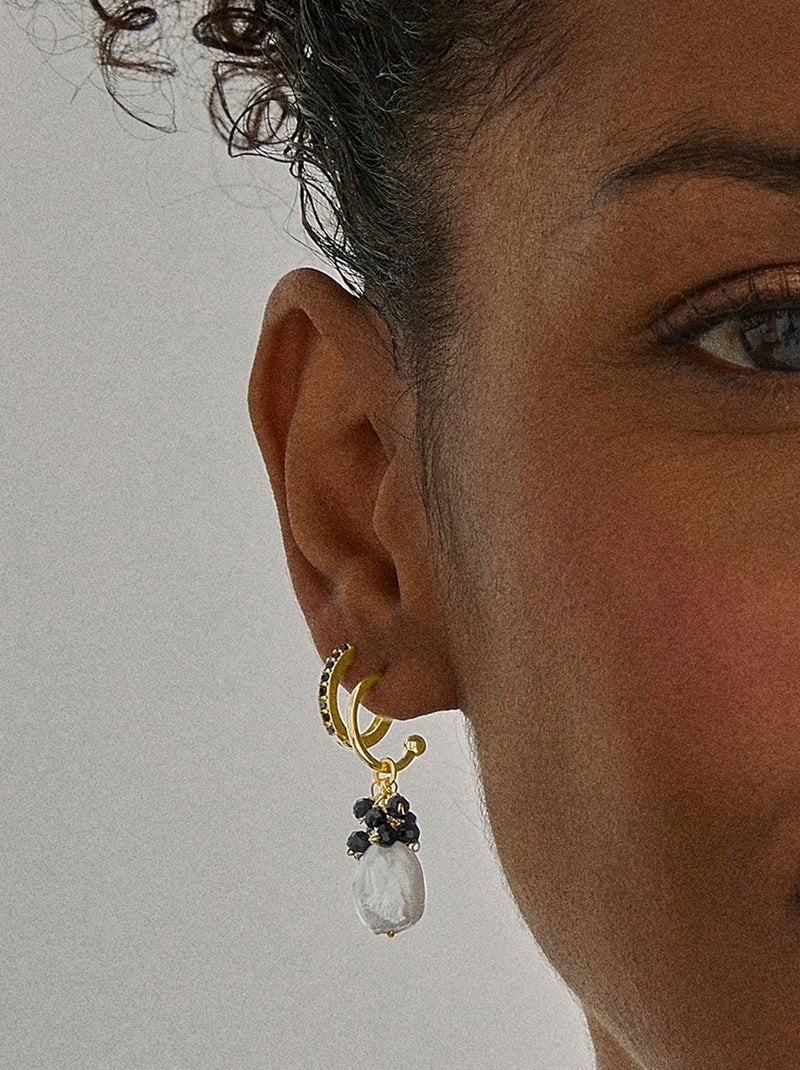 Boucles d'oreilles Luxenter en argent 925 avec cristal noir et plaqué or 18k - Sahme Noir - Kiabi