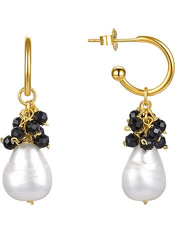 Boucles d'oreilles Luxenter en argent 925 avec cristal noir et plaqué or 18k - Sahme