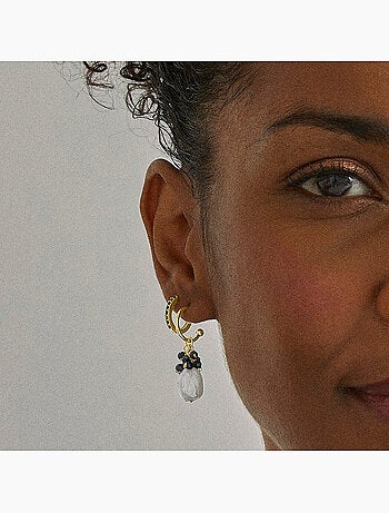 Boucles d'oreilles Luxenter en argent 925 avec cristal noir et plaqué or 18k - Sahme