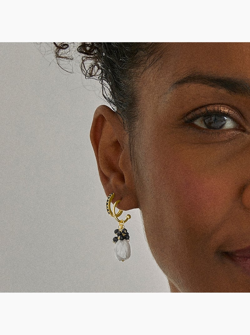 Boucles d'oreilles Luxenter en argent 925 avec cristal noir et plaqué or 18k - Sahme Noir Noir - Kiabi